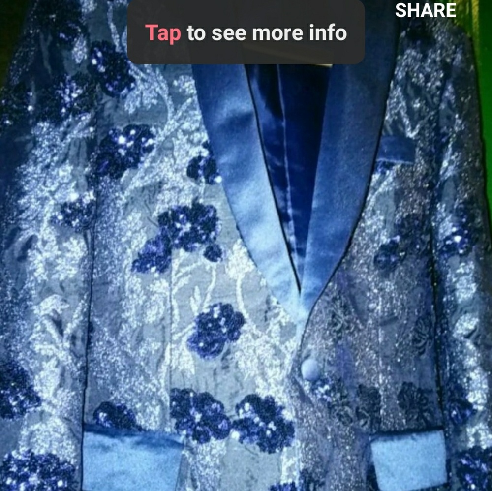 Navy blue sequinned tuxedo jacket